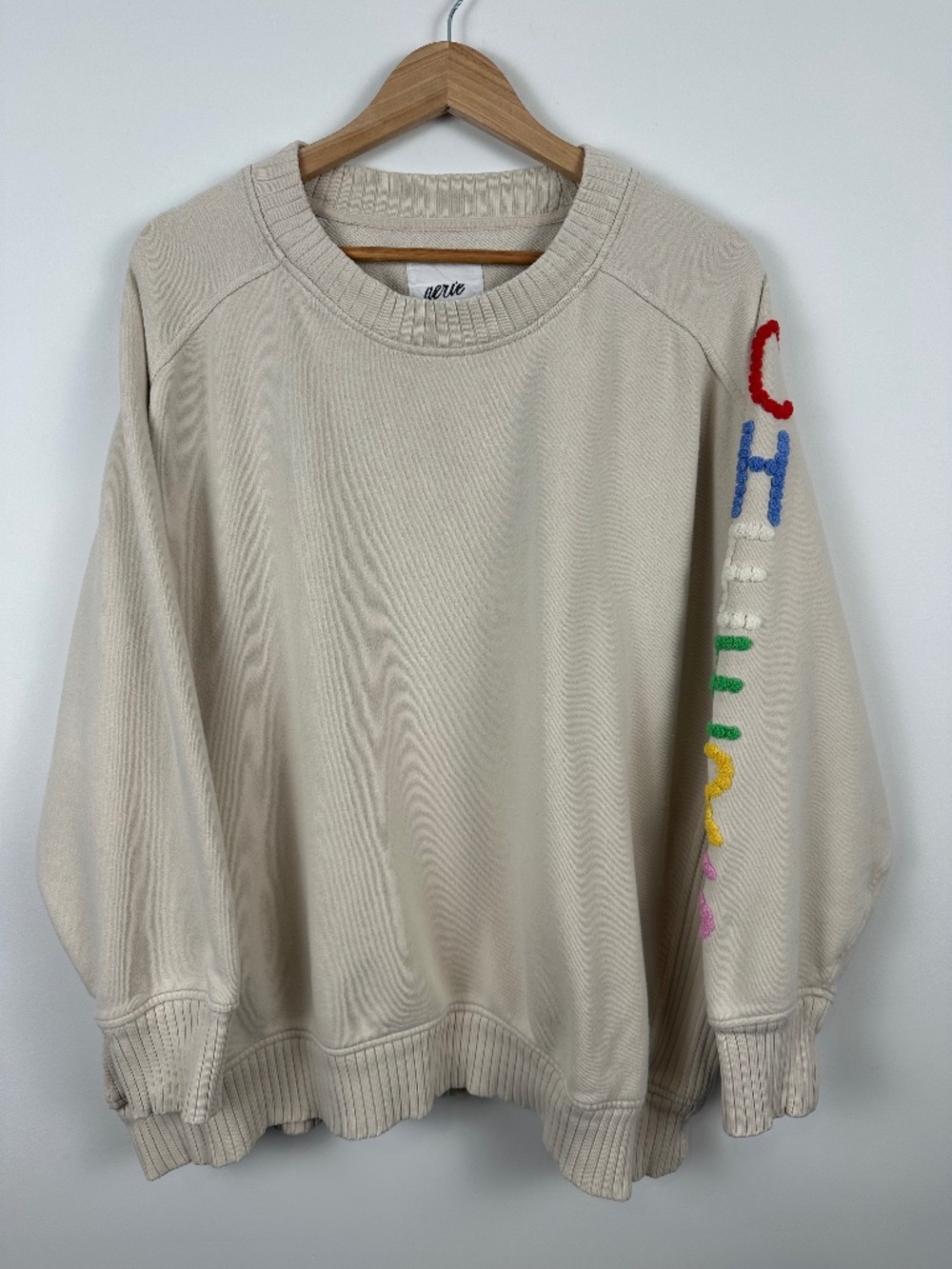Aerie Down to Earth CHEERS Oversized Sweatshirt Cream XL